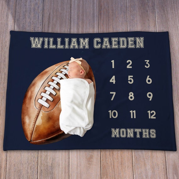 Personalized Football Milestone Blanket Sports Milestone Blanket Milestone Blanket Boy New Mom Gift Newborn Baby Gift Football Blanket Etsy