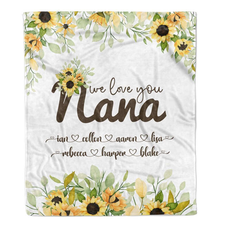 Personalized Sunflower Nana Blanket, Floral Grandma Blanket, Grandmother Blanket Personalized, Mom Grandma Blanket, Mother's Day Blanket image 4