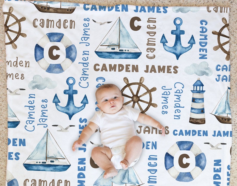 Nautical Baby Blanket Personalized Nautical Baby Boy Blanket Etsy