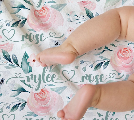 Baby Name Blanket, Personalized Name Rose Blanket, Custom Baby Girl Blanket, Kids Name Blanket, Name Baby Blanket, Personalized Baby Blanket