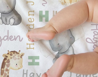 Baby Boy Safari Blanket, Personalized Safari Animals Blanket, Custom Name Boy Blanket, Baby Shower Gift, Baby Name Blanket, Baby Boy Blanket