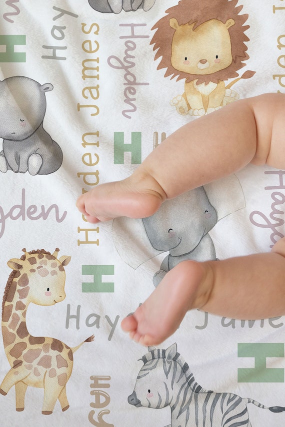 Baby Boy Safari Blanket, Personalized Safari Animals Blanket, Custom Name Boy Blanket, Baby Shower Gift, Baby Name Blanket, Baby Boy Blanket