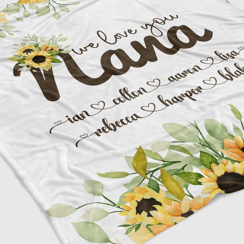 Personalized Sunflower Nana Blanket, Floral Grandma Blanket, Grandmother Blanket Personalized, Mom Grandma Blanket, Mother's Day Blanket image 3