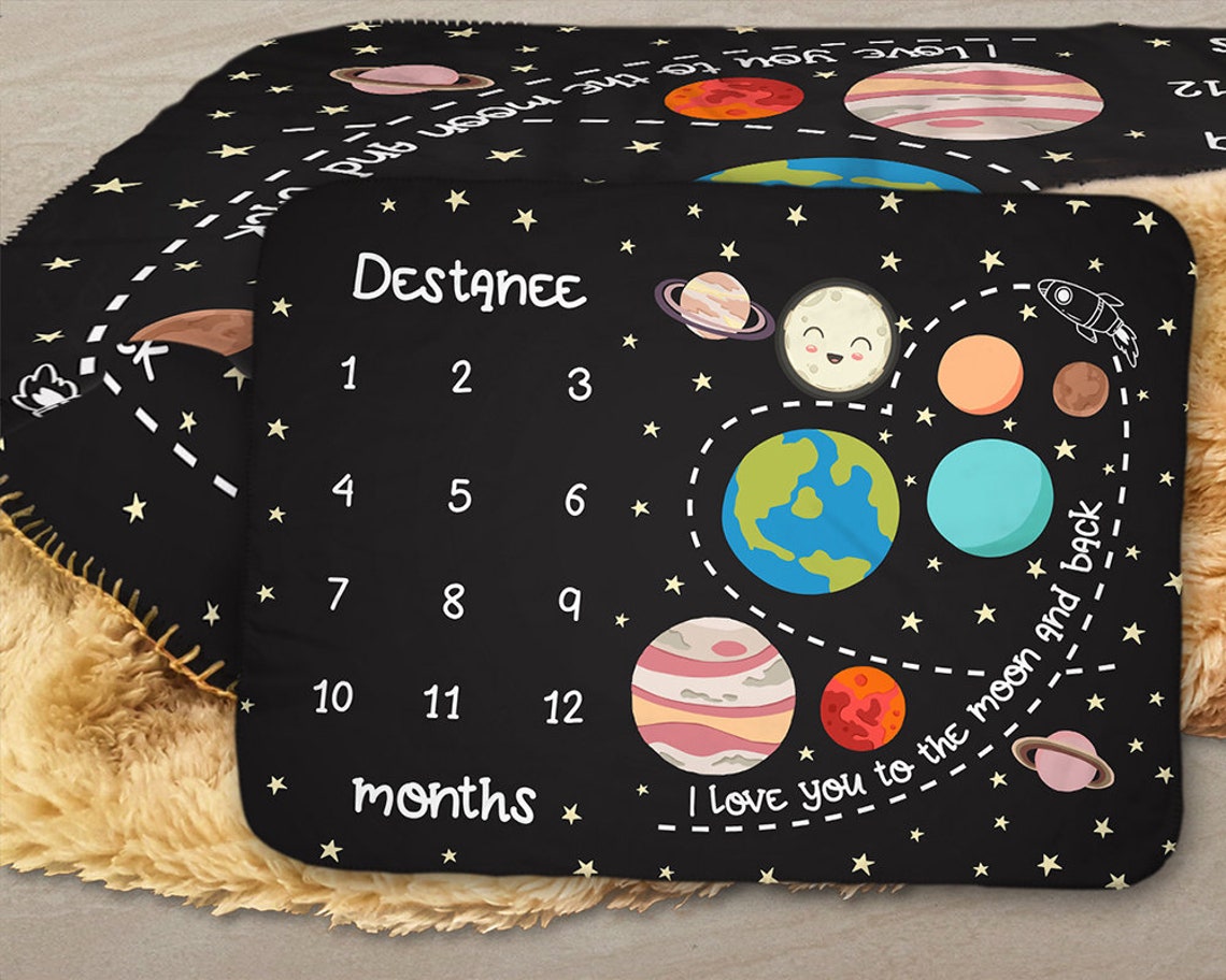 Outer Space Milestone Blanket Personalized Baby Blanket Baby Etsy