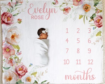Wild Flower Milestone Blanket Personalized Baby Girl Wildflower Milestone Blanket, Baby Shower Gift, Baby Keepsake Gift, Receiving Gift