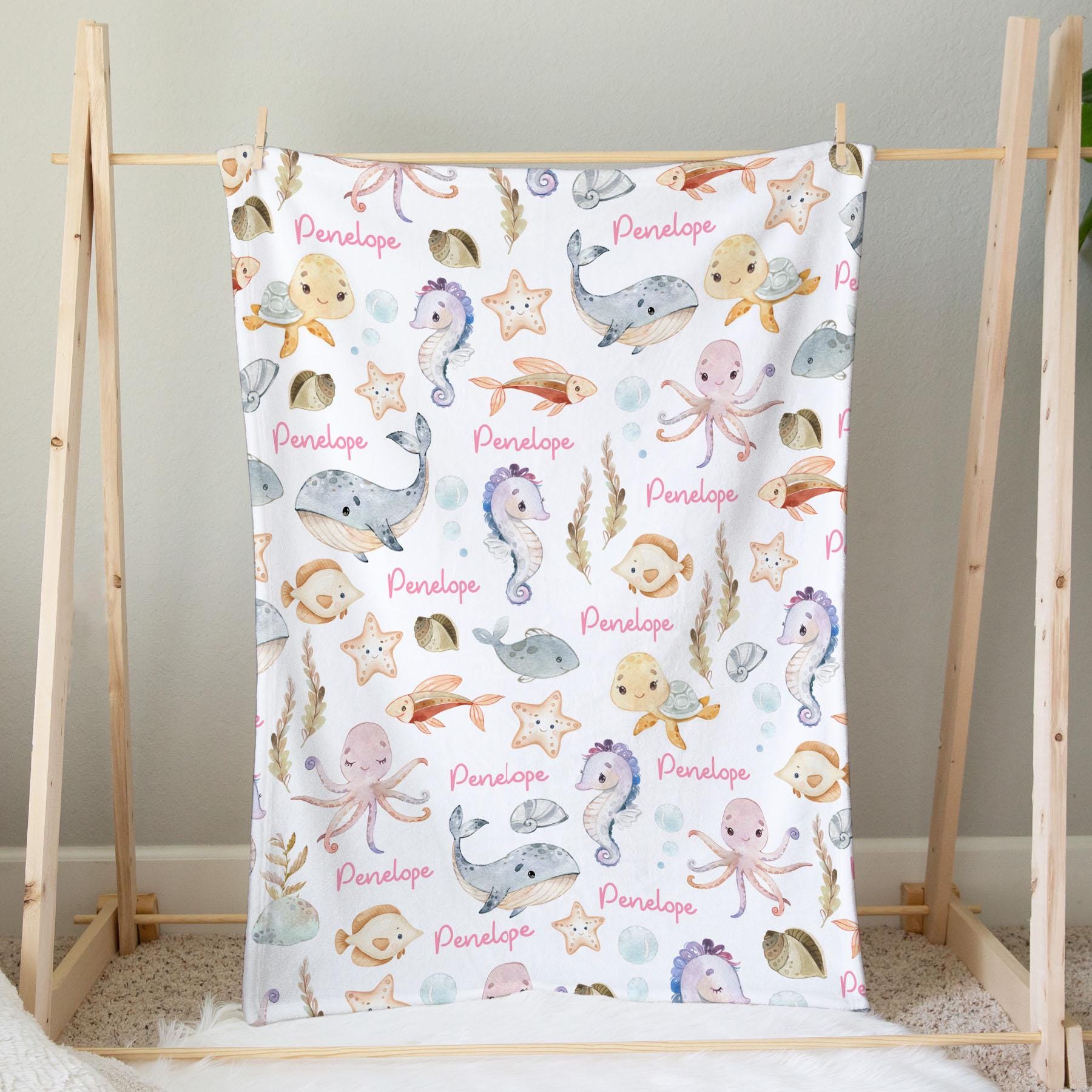Personalized Sea Animals Baby Blanket, Ocean Swaddle, Shower Gift - Etsy
