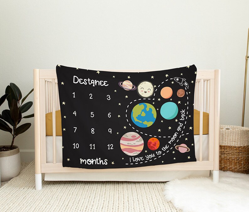 Outer Space Milestone Blanket Personalized Baby Blanket Baby Etsy
