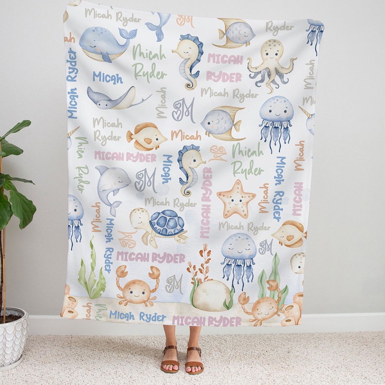Sea Animals Baby Blanket Personalized Ocean Animals Blanket - Etsy