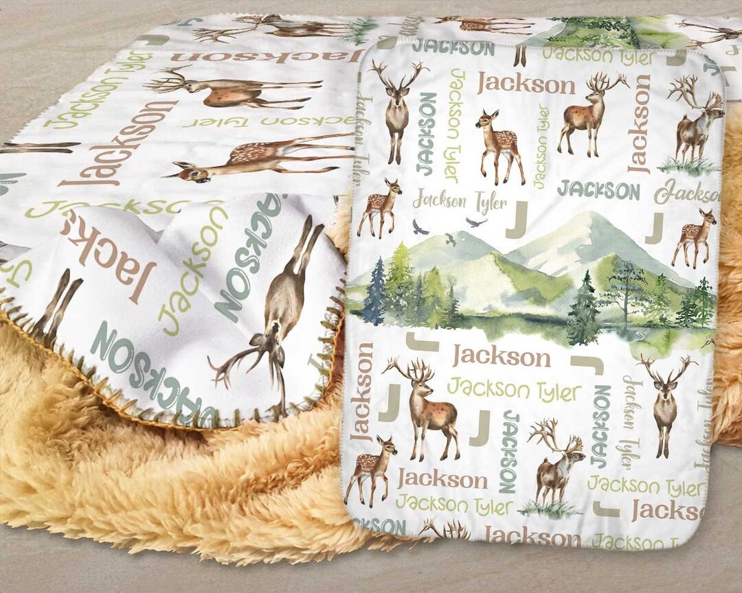 Personalized Deer Baby Blanket Boy Name Woodland Blanket Etsy