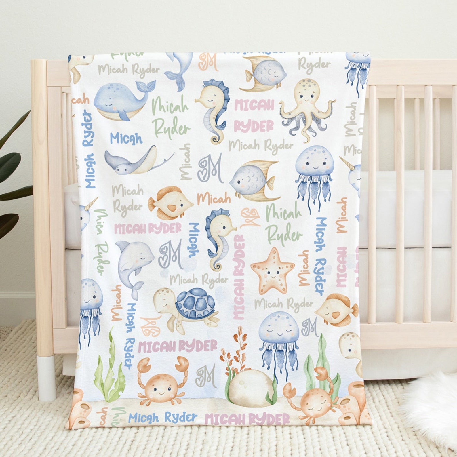 Sea Animals Baby Blanket Personalized Ocean Animals Blanket - Etsy