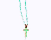 Beaded Turquoise Necklace and Inlaid Cross Pendant