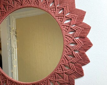 Rust Boho Macrame Round Mirror- Terracotta Colour Mandala Wall Hanging - Bohemian Home Decoration - Nursery - Bedroom - Living room - GIFT