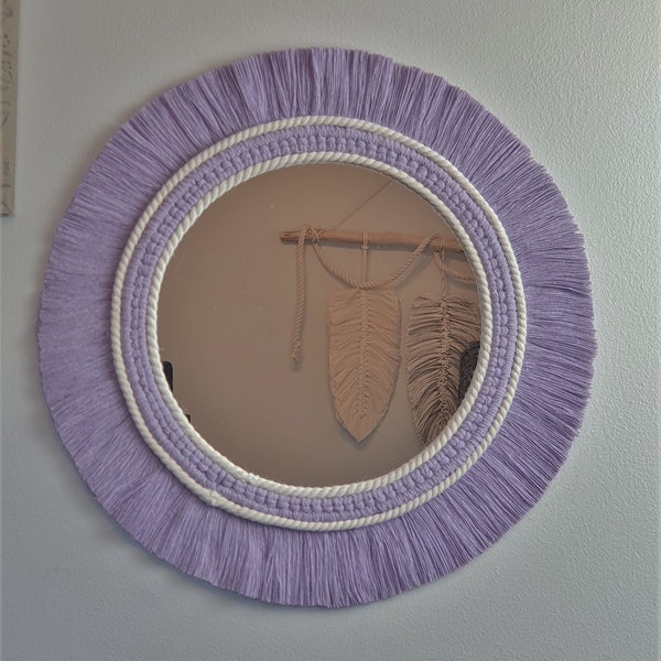Lilac Nursery Macrame Mirror - Boho Unique Soft Wall Mirror - Home Decor -More Colour Option - Baby Shower Gift -Cotton Round Mirror Design