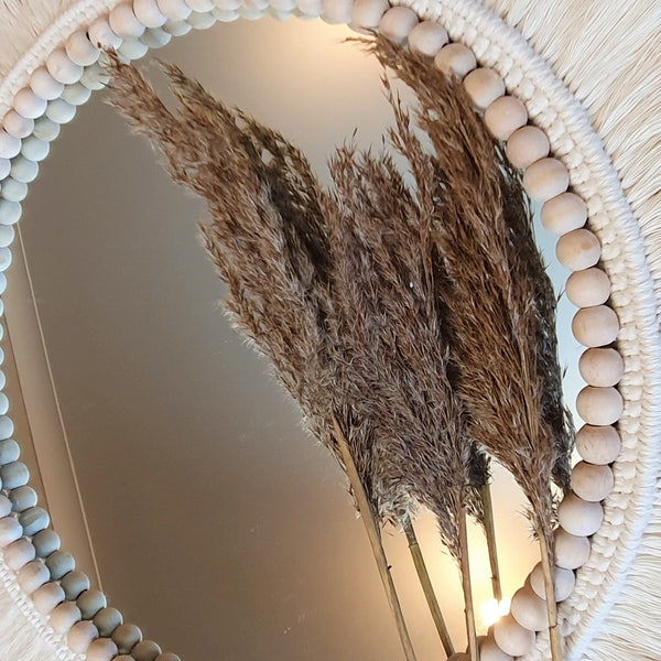 Boho Macrame Mirror - Nursery Room Decor - Wooden Beads Wall Hanging Mirror - Ecru Bohemian Home Decoration - New Home Gift İdea