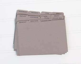 Recipe Card Box Dividers, Quantity 16, Recipe organization, North Star Sign Design