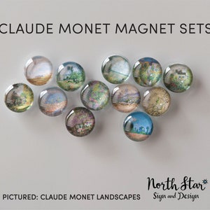 Juegos de imanes de Claude Monet, juego de 12, imanes de cabujón, hechos a mano en EE. UU., regalo para ella o él, imanes para el refrigerador