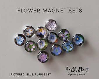 Flower Magnet Sets, set of 12, cabochon magnets, handmade in USA, gift for her him, refrigerator magnets