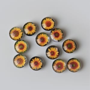 Sunflower Magnets, Fridge Magnets, Magnet set of 12, for board, 14mm Glass Magnets, Birthday gifts for him her, North Star Life Designs
