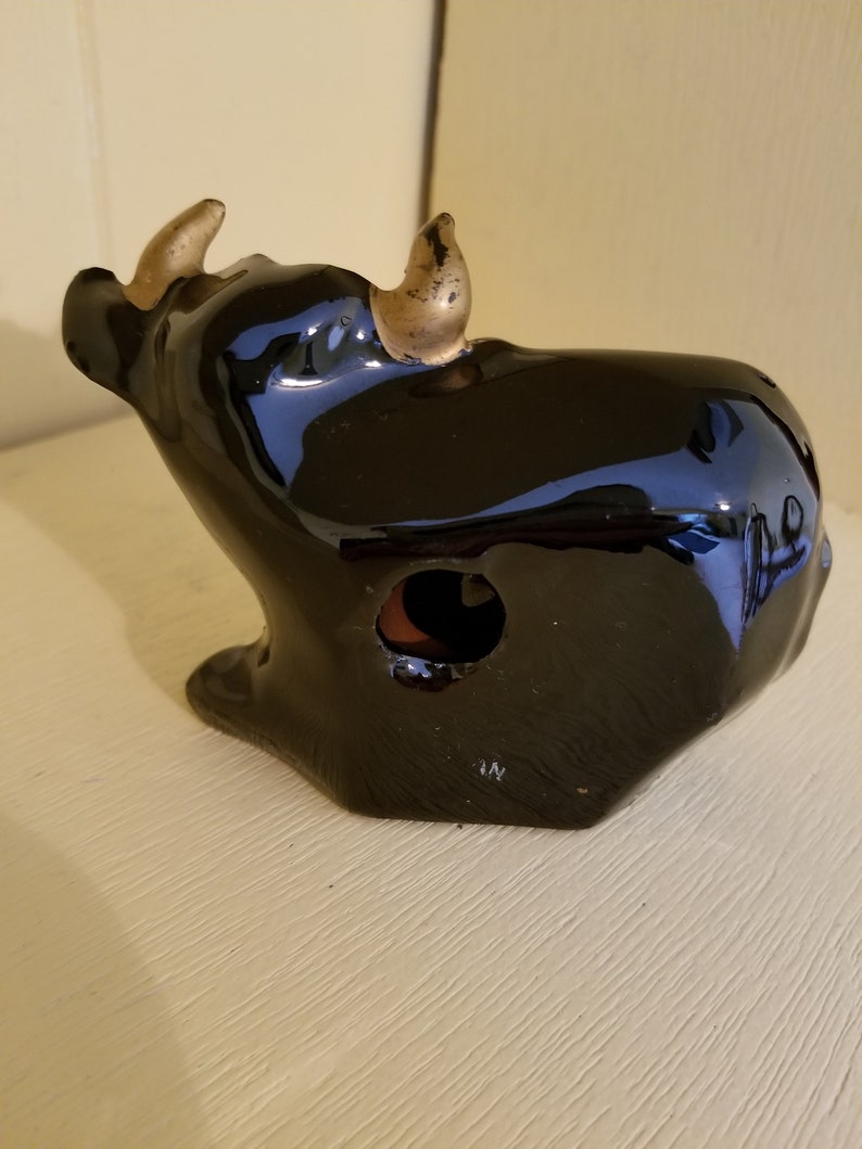 Vintage cow or bull ashtray/dish terracotta black with gold | Etsy
