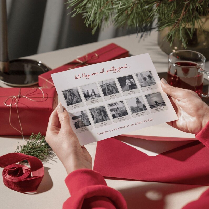 Editable Photo Collage Christmas Card Template • Year in Review (canva