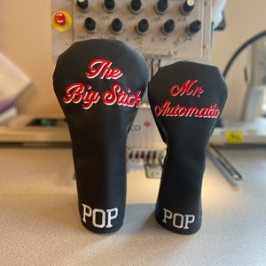 Stock TEXT only  Head Covers, Faux Leather Driver Cover using our stock text, Great Groomsman Gifts! ~ www.thebirdieworkshop.com