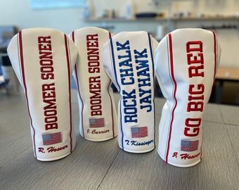 US Flag Team Driver Covers, Text Only Head Covers for your School Team with US Flag, Faux Leather