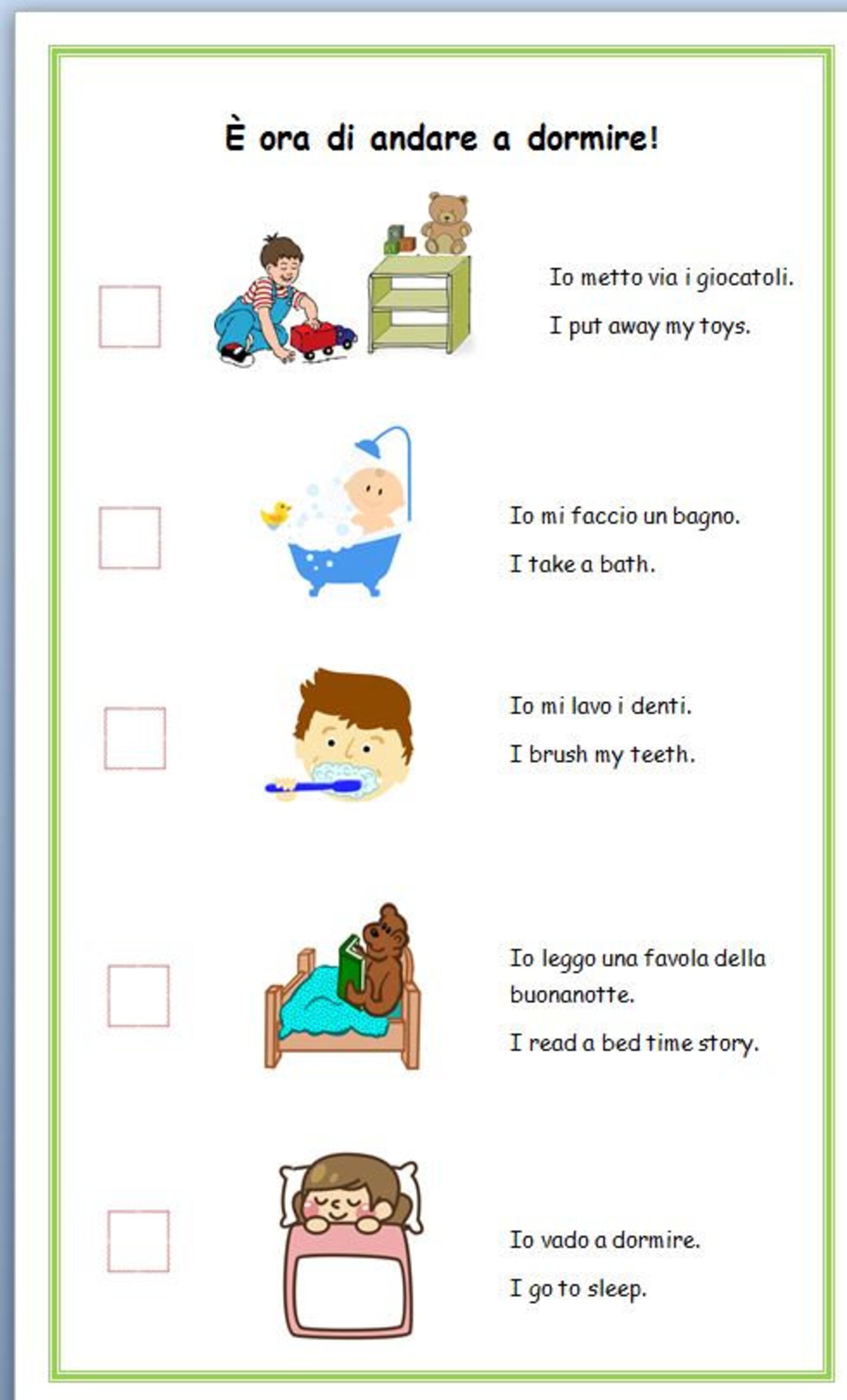 Morning and Bedtime Checklist Italian Children's Resource - Etsy