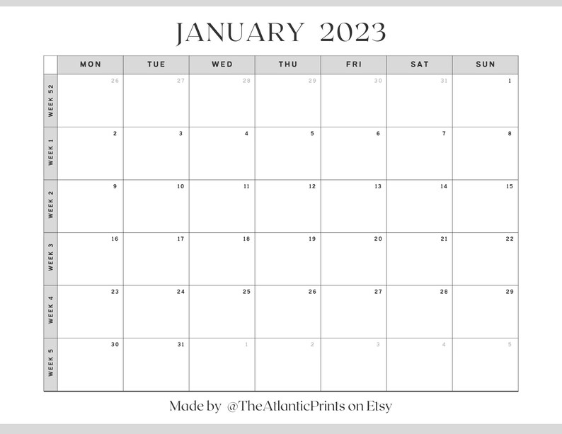 Printable Planner Monthly Calendar Monthly Planner 2023 Etsy