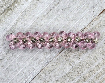 Barrette rose et argent | Pince à cheveux rose et argentée | Accessoire capillaire rose et argenté | Barrette cristal rose / Pince à cheveux cristal rose