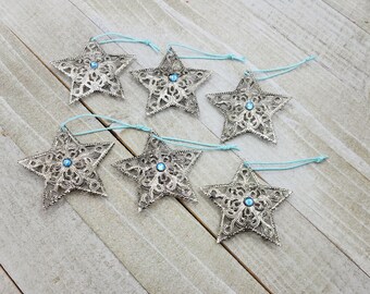 Silver Star Ornaments | Christmas Star Ornaments | Star Ornament Set | Silver Christmas Ornaments | Silver Star Ornament Set