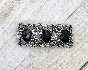 Barrette di cristallo nero / Fermaglio per capelli di cristallo nero / Barrette nero e argento / Fermaglio per capelli nero e argento / Barrette da sposa nero e argento