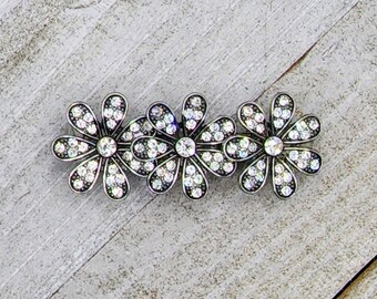 Silver and Crystal Flower Barrette | Silver and Crystal Flower Hair Clip | Silver and Crystal Flower Bridal Hair Accessory | Flower Barrette