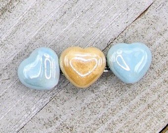 Light Blue Heart Barrette | Light Blue Heart Hair Clip | Light Blue Heart Hair Accessory | Blue and Tan Heart Barrette | Anniversary Gift