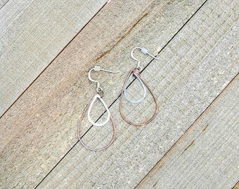 Mixed Metal Earrings | Silver Teardrop Minimalist Earrings | Silver and Copper Earrings | Minimalist Earrings | Copper Teardrop Earrings