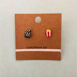Handmade Polymer Clay Popcorn and Movie Earrings