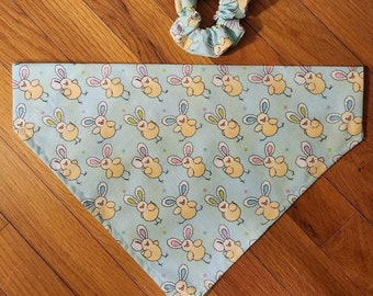 Easter Dog Bandana/Pet Cat Bandana/Chicks with bunny ears Bandana/Matching Hair Scrunchie/