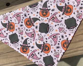 Pumpkin Dog Bandana/Sunglasses pumpkin with witches hats/over collar bandana/Tie On Bandana/LIMITED Supply