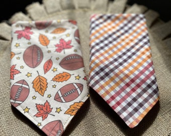 Football Dog Bandana/Reversible Dog Bandana/Football and Plaid/Fall Bandana/Pet/Cat/Bandana/Plaid Scrunchie