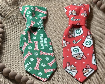 Christmas Ties for Dogs/Tie for dog/ Candy Stripe, Red & Black Plaid Tie/ Tie goes on pets collar