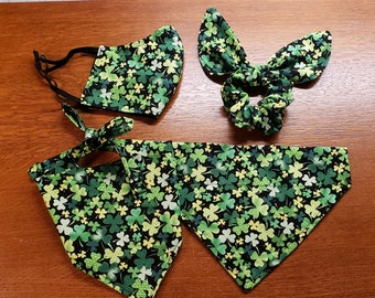 Scrunchie Shamrock Clovers St Patrick Dog Bandana Scrunchie Duo Tie On Dog Bandana Dublin