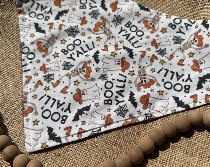 Featured listing image: Halloween Dog Bandana/Reversible Dog Bandana/Boo YALL and Plaid/Fall Bandana/Pet/Cat/Bandana/Plaid Scrunchie