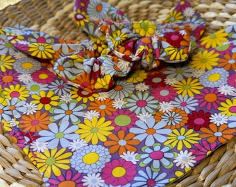 Dog Bandana/Retro Floral Bandana with Matching Hair Scrunchie/Spring or Summer Bandana for Pet/Cat Bandana/Over the Collar or Tie On bandana
