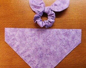 Marbled Lavender Dog Bandana, matching human Hair Scrunchie/Pet Bandana/Tie on Bandana/Over Collar/Matching Sets/Dog Gift