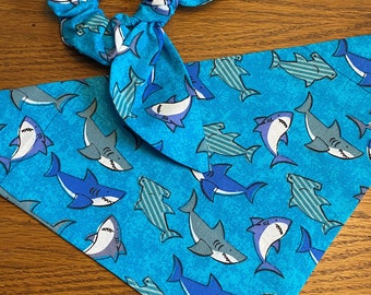 Shark Dog Bandana with Matching Owner Face Mask and Hair Scrunchie/Over Collar or Tie On Bandana/Matching Dog Owner Sets/Baby Shark/Summer