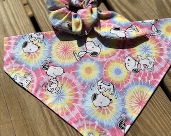 Summer Tie Dye Bandana/Fun Tie Dye Bandana/Dog Bandana/Pet Bandana/Over the Collar or Tie On Bandana with Matching Hair Scrunchie