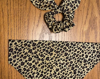 Cheetah Print Dog Bandana, Over Collar Dog Bandana/Tie On Dog Bandana/Match my Pet/Matching Hair Scrunchie/Matching Face Mask/Leopard Print