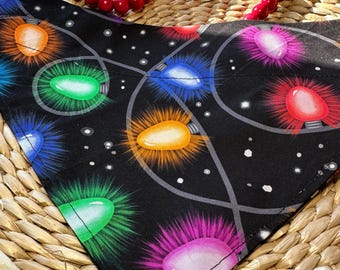 Christmas Dog Bandana/Christmas lights bandana/ Christmas Lights on Black background/Dog, Cat, Pet Bandana/Matching Hair Scrunchie
