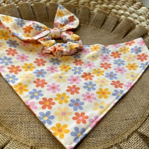 Dog Bandana/Retro Floral Bandana with Matching Hair Scrunchie/Spring or Summer Bandana for Pet/Cat Bandana/Over the Collar or Tie On bandana