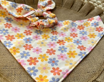 Dog Bandana/Retro Floral Bandana with Matching Hair Scrunchie/Spring or Summer Bandana for Pet/Cat Bandana/Over the Collar or Tie On bandana