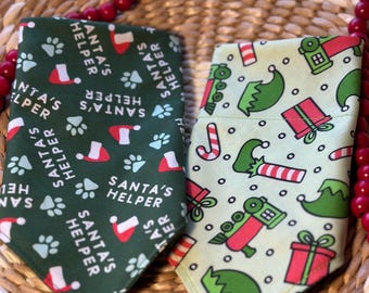 Christmas Dog Bandana/Santa's Helper Bandana/ Elf Bandana/ Christmas Icon bandana/ over the collar or tie on bandana/ Fun Christmas bandana